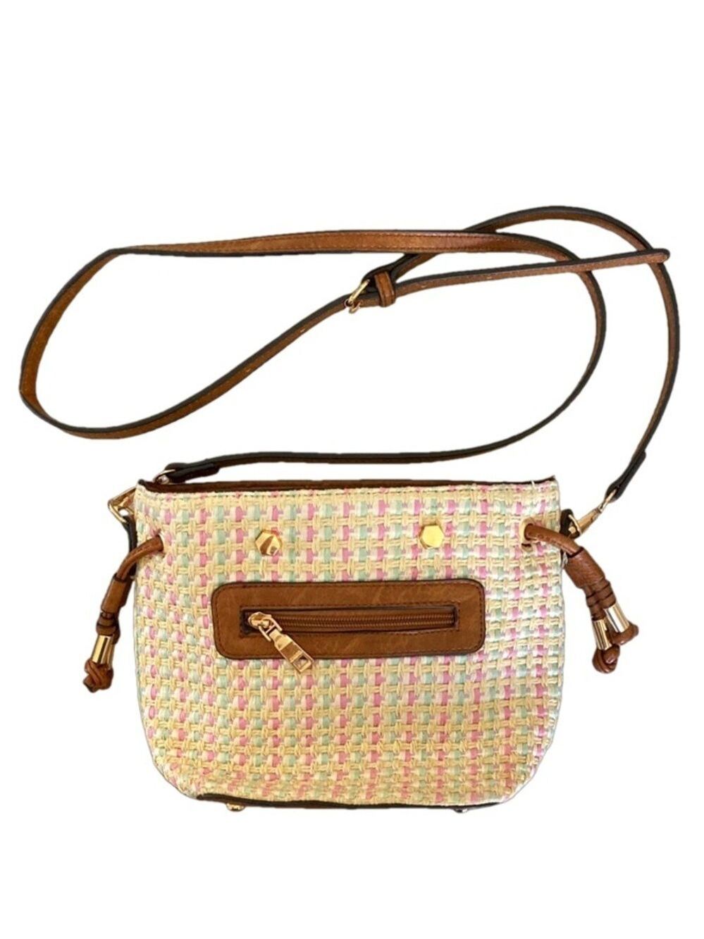 Jen & Co. Bag Woven Straw Magnetic Snap/Sinch Closure Slip Pockets OS.